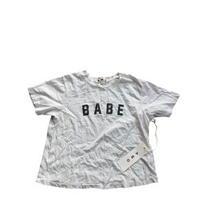 AMO Babe Graphic T-Shirt White Cotton Short Sleeve Raw Hem M Made in USA NWT